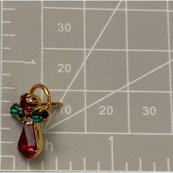 Vtg Ruby Red Emerald Green Faceted Rhinestone Christmas Angel Gold Lapel Pin - Picture 6 of 8